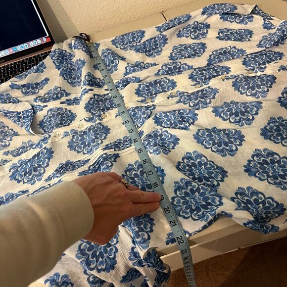 Nanette Lepore Blue Print Lightweight Summer Beach Tunic Blouse Cover Up Size L - Picture 9 of 11